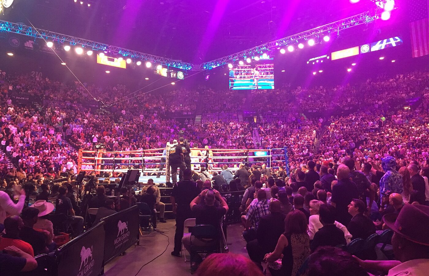 MGM Grand Garden Arena in Las Vegas hosting a championship boxing event