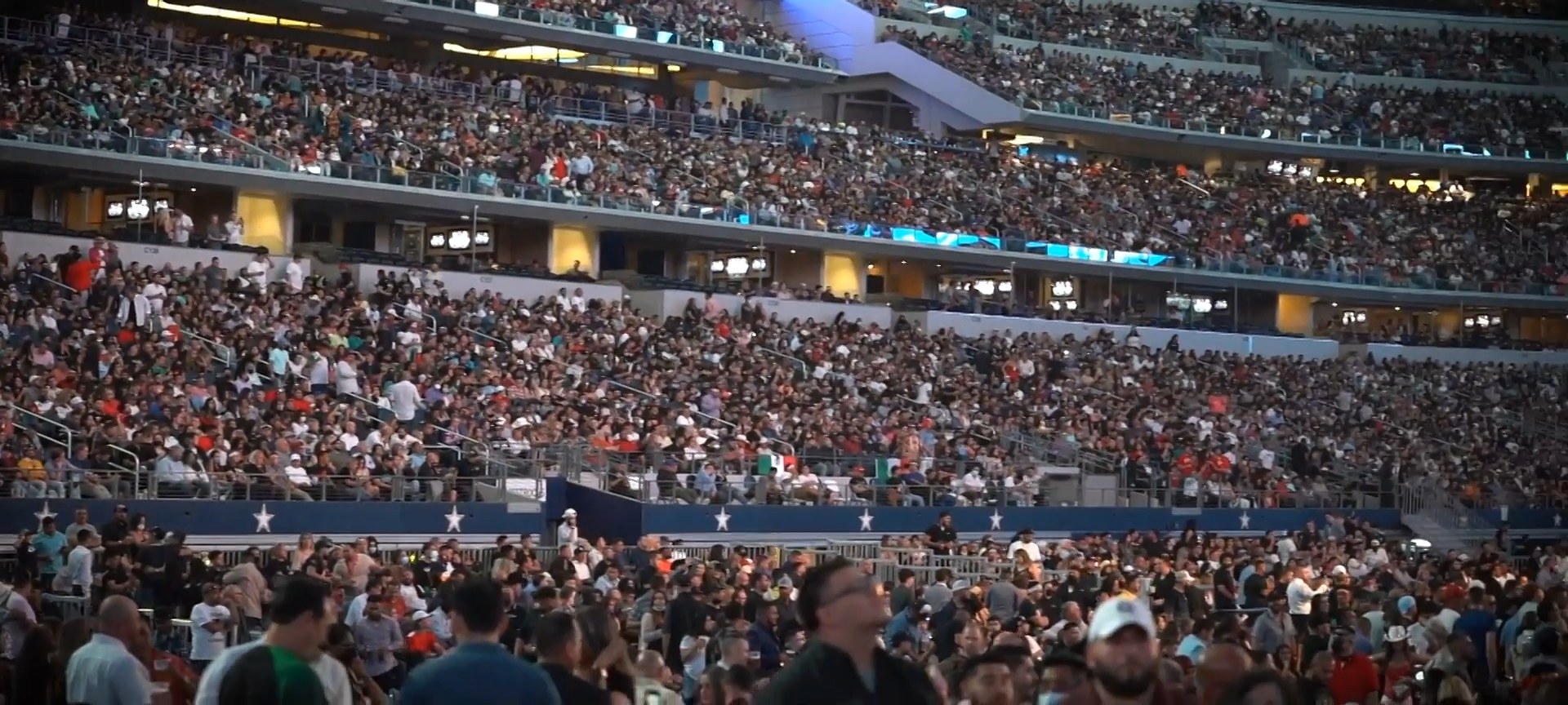 Flow Productions live production with a packed stadium crowd